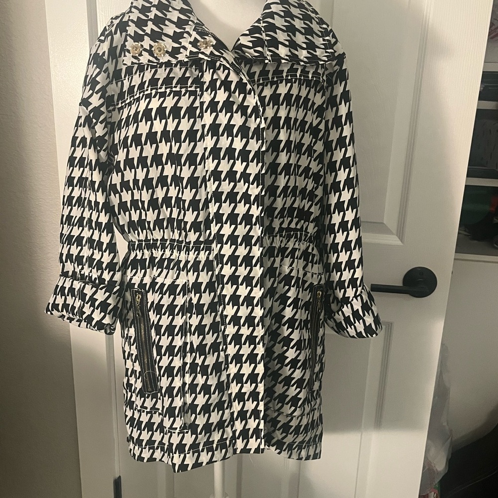 Casablanca Houndstooth Utility Anorak Jacket Black White Gold Zippers Size Large
